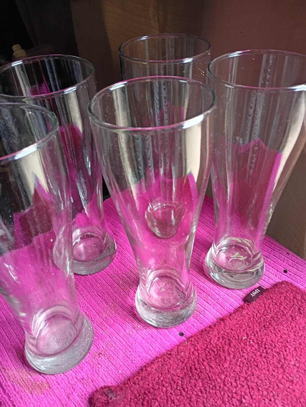 Clear Glass Pilsner Beer Glasses - Set of 5 - Pink Accent